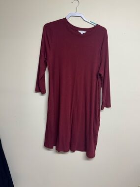 Time and Tru Long Sleeve Ribbed Swing Dress - Wine
